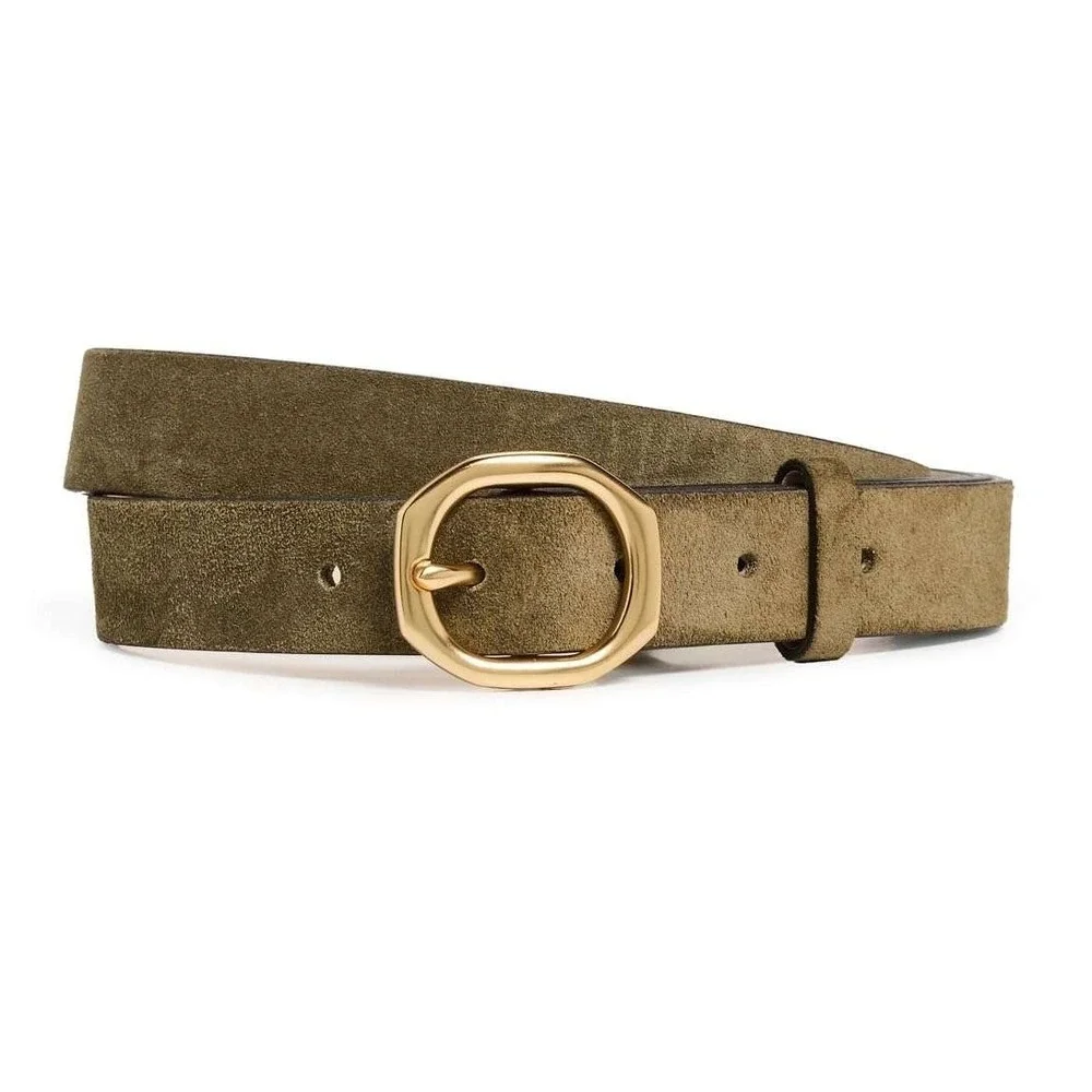 Rag & Bone Small Audrey Belt Olive Green Suede Gold Buckle Womens Sz XS